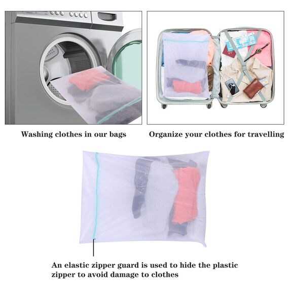 metagio 2er Pack Wäschesäcke, 60x80cm Extra Große Wäschenetz mit Reißverschluß für Waschmaschine, besonders strapazierfähig mit zuverlässigem Verschluss,für Vorhänge, Mäntel, Pullover, Bettwäsche
