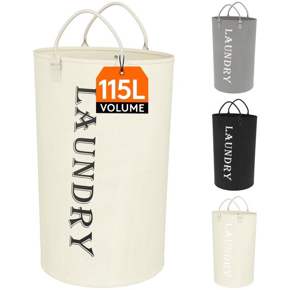 Lifewit 115 L Wäschekorb Faltbar, Wäschesammler, Wäschesack Groß, Wäschekörbe mit Henkel, Schmutzwäschebehälter, Wäschesack für die Wäsche im Wohnheim, Badezimmer, Weiß, 40 x72cm
