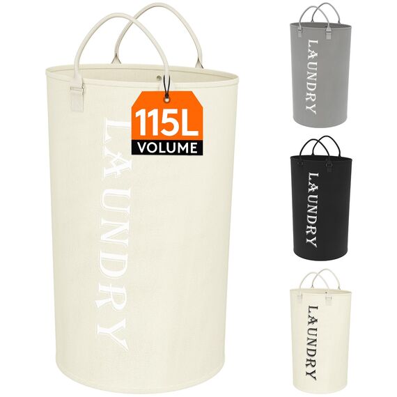 Lifewit Wäschekorb 115 L, X-Large Wäschekorb, faltbare Wäschesäcke mit Softgriff, Wäschesortierbox für Wohnung, Wohnheim und Wohnwagen, weiß