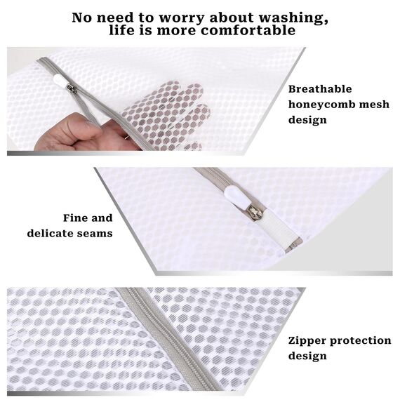 KALIONE Net Wäschesäcke, Mesh Beutel für empfindliche Wäsche, Waben-Dessousbeutel mit Aufhängeschlaufe, für Unterwäsche, BHs, Socken, Babykleidung, Masken (30 x 40cm, 3 Stück)
