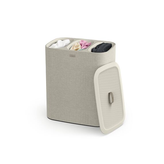 Joseph Joseph Tota - Trio 90-Liter-Wäschesortierkorb mit Deckel, 3 herausnehmbare Wäschesäcke mit Griffen, Ecru Beige