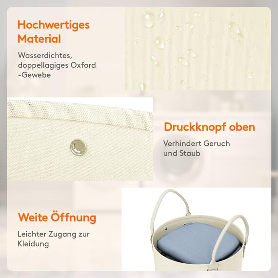 Lifewit Wäschekorb 90 L, großer Wäschekorb, faltbare Wäschesäcke mit Softgriff, Wäschesortierbox für Wohnung, Wohnheim und Wohnwagen, weiß