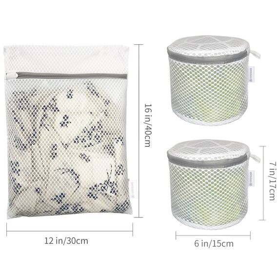 3 Prämie Wäschesäcke mit Wabenstruktur für Feinwäsche mit Reißverschluss, Reiseaufbewahrung, Organisationsbeutel, Kleidung, Waschbeutel für Unterwäsche, Dessous, BH, Bluse, Strumpfwaren, (2Bra+1S)