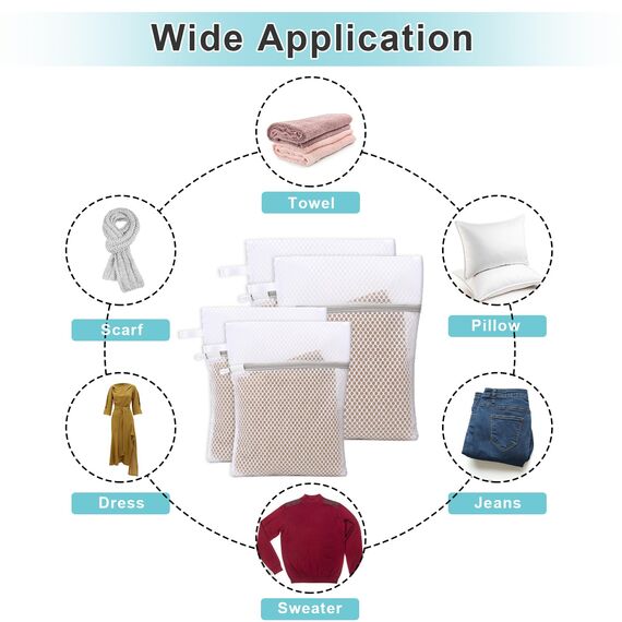 KALIONE Net Wäschebeutel, 4 Stück Mesh Wäschesäcke, Waben-Dessousbeutel mit Aufhängeschlaufe