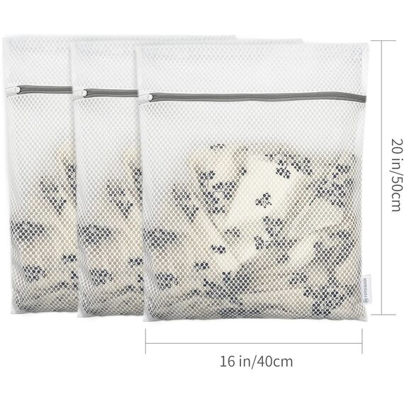 3 Stück Premium-Wäschesäcke mit Wabenmuster, für Feinwäsche mit Reißverschluss, Reiseaufbewahrung, Organisationsbeutel, Kleidung, Waschbeutel für Blusen, Strumpfwaren, Hosen, 40x50cm (3M, weiß)