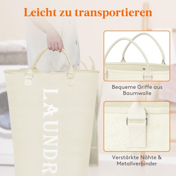 Lifewit Wäschekorb 115 L, X-Large Wäschekorb, faltbare Wäschesäcke mit Softgriff, Wäschesortierbox für Wohnung, Wohnheim und Wohnwagen, weiß
