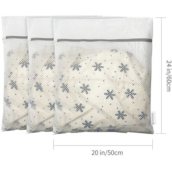 3hochwertige Waben-Netz-Wäschesäcke für Feinwäsche mit Reißverschluss, Reise-Aufbewahrungstaschen, Waschbeutel für Strumpfwaren, Jacken, Mantel, Hosen, Bettlaken, groß 50x60cm (3L, weiß)