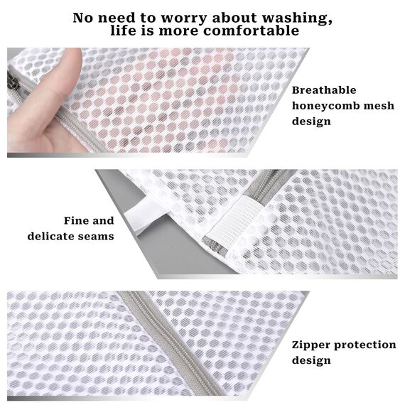 KALIONE Mesh Wäschebeutel, 3 Stück Waben-Dessousbeutel mit Aufhängeschlaufe für Unterwäsche, BHs, Socken, Babykleidung