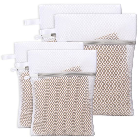 KALIONE Net Wäschebeutel, 4 Stück Mesh Wäschesäcke, Waben-Dessousbeutel mit Aufhängeschlaufe