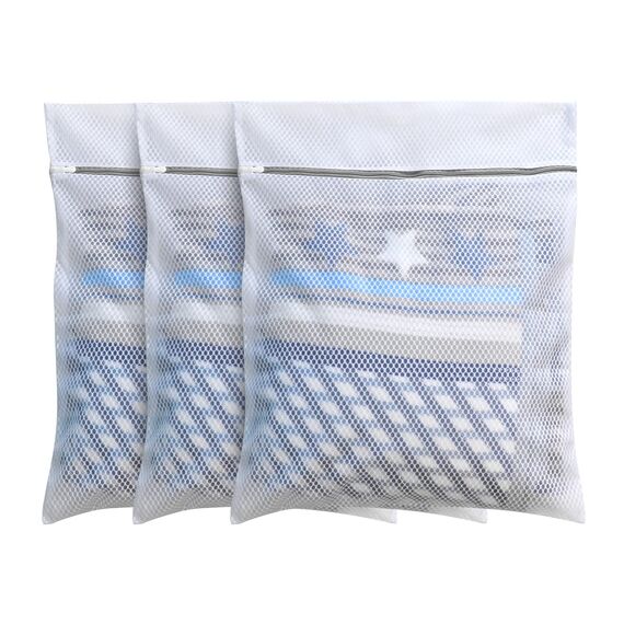 3hochwertige Waben-Netz-Wäschesäcke für Feinwäsche mit Reißverschluss, Reise-Aufbewahrungstaschen, Waschbeutel für Strumpfwaren, Jacken, Mantel, Hosen, Bettlaken, groß 50x60cm (3L, weiß)