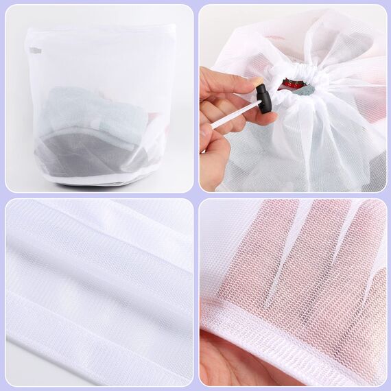 2 Stück Wäschesack, 30 x 40 cm Mesh Wäschebeutel für Waschmaschine Wäschenetz für Waschmaschine Wäschesäcke mit Kordelzug für Babykleidung,Bluse,Unterwäsche,BH,Socken usw