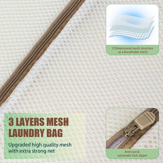 Mesh Wäschesäcke für Wäsche mit Auto Lock Zipper, 3 Lagen Wäschesack, 40x50cm Mesh Bag für BH, Bluse, Strümpfe, Unterwäsche, Babykleidung, Wäschesack für Waschmaschine