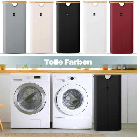 KESSER® Wäschekorb mit Deckel 2 Fächer faltbar 170 Liter Wäschebox Wäschetruhe Wäschekorb Wäschetonne | Wäschesammler mit 3x herausnehmbaren Wäschesäcke | Wäschesortierter mit Waschhinweisen Schwarz