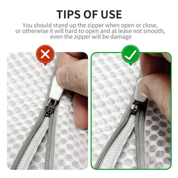 3hochwertige Waben-Netz-Wäschesäcke für Feinwäsche mit Reißverschluss, Reise-Aufbewahrungstaschen, Waschbeutel für Strumpfwaren, Jacken, Mantel, Hosen, Bettlaken, groß 50x60cm (3L, weiß)