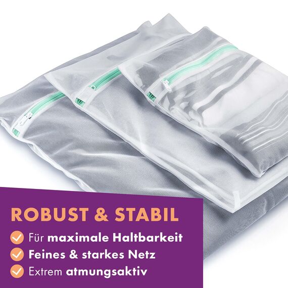 LAVANDOLA® Wäschenetze Mikrofaser Set - 5x Wäschesäcke für Waschmaschine - 5x saugstarke Mikrofasertücher 380GSM - Wäschebeutel für Socken - Kochfest und für Trockner geeignet