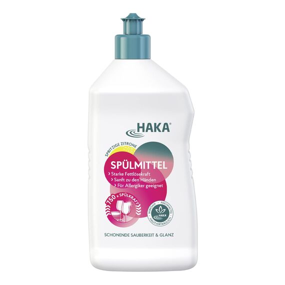 HAKA Spülmittel Zitrone, 750 ml, Handspülmittel mit starker Fettlösekraft, extrem ergiebig, streifenfreie Sauberkeit, vegan, hautfreundlich