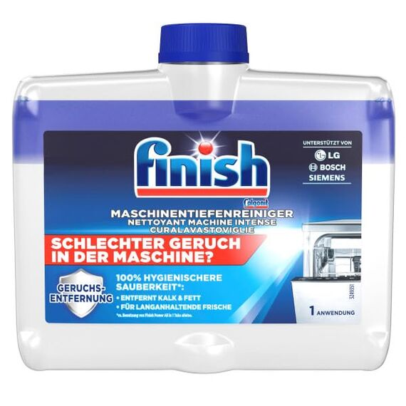 Finish Maschinentiefenreiniger – Flüssiger Maschinenreiniger gegen Kalk und Fett für eine saubere Spülmaschine – 1 x 250 ml Maschinenpfleger