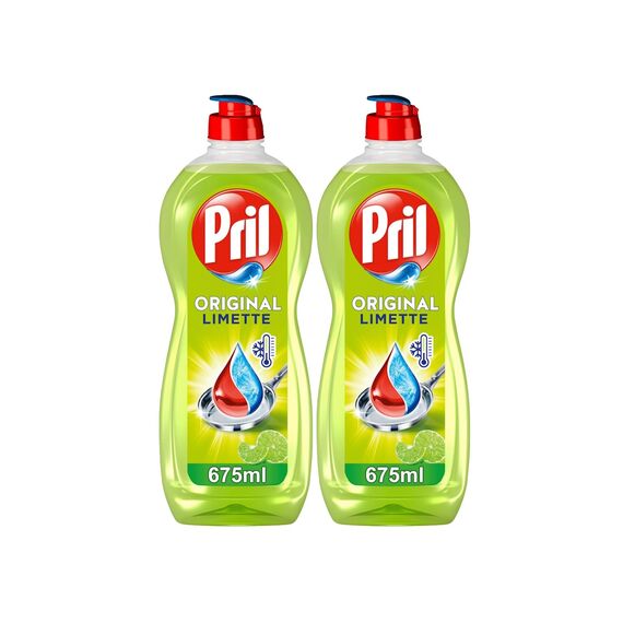 PRIL Original Limette (2x 675 ml), Handgeschirrspülmittel mit höchster Fettlösekraft, für sauberes Geschirr auch in kaltem Wasser, frischer Limettenduft