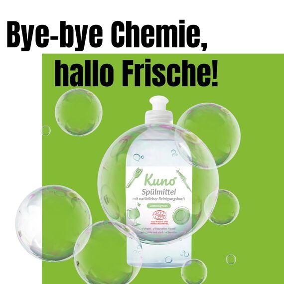 Kuno - Geschirrspülmittel, biologisch abbaubar, vegan, Lemongrass, hautpflegend durch Urea, entfettet, flüssig, ergiebig und stark (500 ml, 1er Pack)