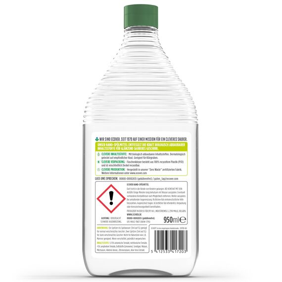 Ecover Spülmittel, kraftvoller Fettlöser für das Spülen von Hand, Zitronen- und Aloe-Vera-Duft, Ecover Spülmittel, 1 x 950 ml