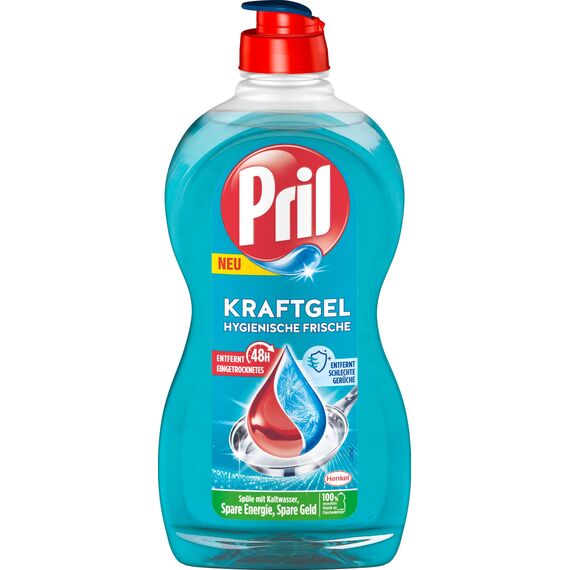 PRIL Kraft Gel Hygienische Frische (12x 450 ml), Handgeschirrspülmittel mit höchster Fettlösekraft, für sauberes Geschirr auch in kaltem Wasser, entfernt schlechte Gerüche