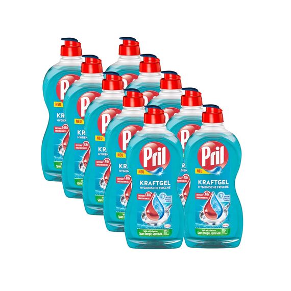PRIL Kraft Gel Hygienische Frische (10x 450 ml), Handgeschirrspülmittel mit höchster Fettlösekraft, für sauberes Geschirr auch in kaltem Wasser, entfernt schlechte Gerüche