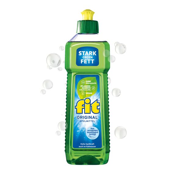 fit Hand-Spülmittel 500 ml, Geschirrspülmittel gegen Fett und Stärke, hautverträglich, vegan, mikroplastikfrei, Original