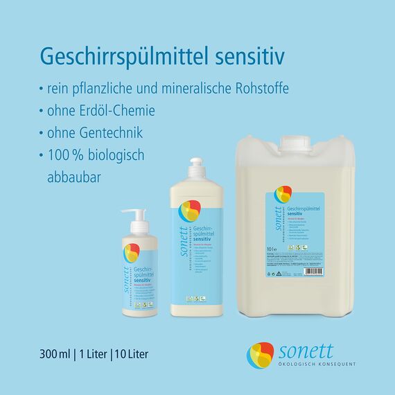 Sonett Geschirrspülmittel sensitiv, 1 Liter (Packung mit 4)