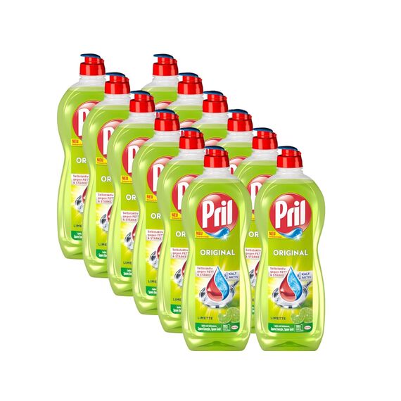 PRIL Original Limette (12x 675 ml), Handgeschirrspülmittel mit höchster Fettlösekraft, für sauberes Geschirr auch in kaltem Wasser, frischer Limettenduft