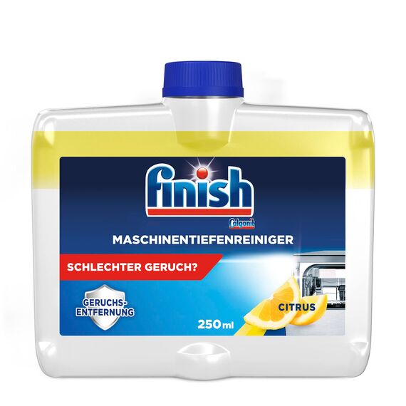 Finish Maschinentiefenreiniger Citrus – Flüssiger Maschinenreiniger gegen Kalk und Fett für eine saubere Spülmaschine – Sparpack mit 1 x 250 ml Maschinenpfleger mit Zitronenduft