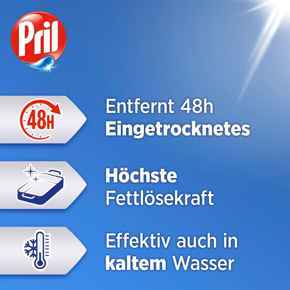 PRIL Kraft Gel Zitrone (6x 450 ml), Handgeschirrspülmittel mit höchster Fettlösekraft, für sauberes Geschirr auch in kaltem Wasser, frischer Zitronenduft