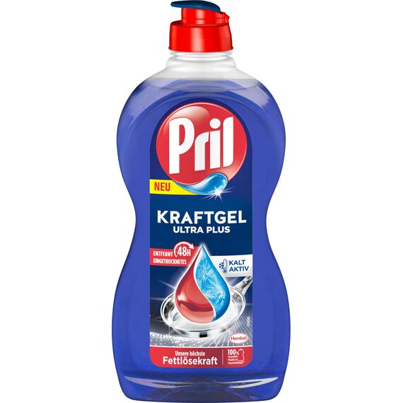 PRIL Kraft Gel Ultra Plus (2x 450 ml), Handgeschirrspülmittel mit höchster Fettlösekraft, für sauberes Geschirr auch in kaltem Wasser, entfernt selbst 48 h Eingetrocknetes