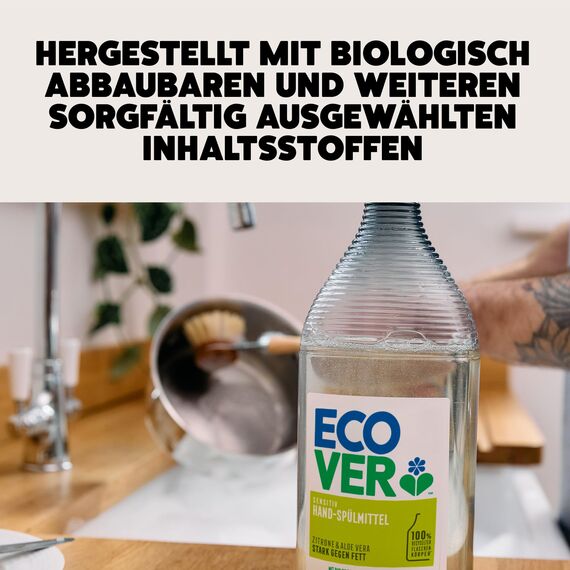 Ecover Spülmittel, kraftvoller Fettlöser für das Spülen von Hand, Zitronen- und Aloe-Vera-Duft, Ecover Spülmittel, 1 x 950 ml
