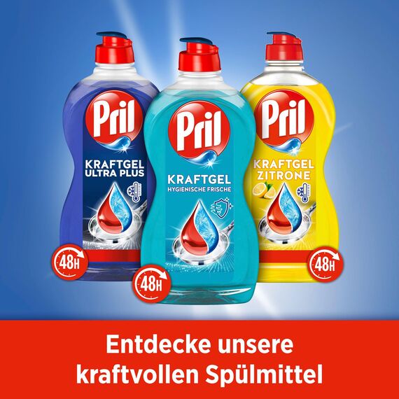 PRIL Kraft Gel Hygienische Frische (16 x 450 ml), Handgeschirrspülmittel mit höchster Fettlösekraft, für sauberes Geschirr auch in kaltem Wasser, entfernt schlechte Gerüche