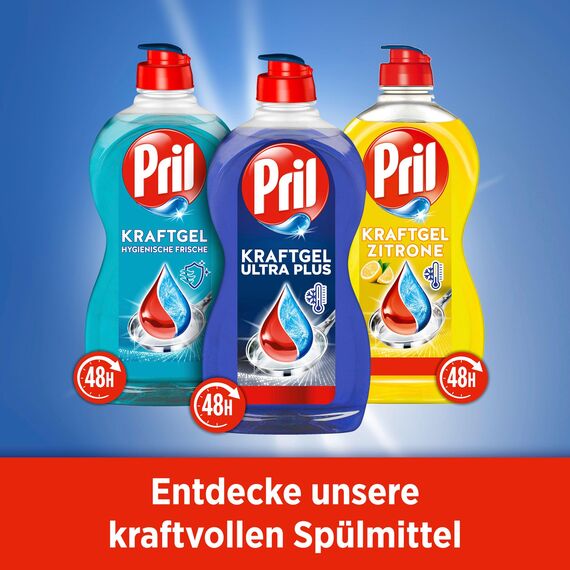 PRIL Kraft Gel Ultra Plus (2x 450 ml), Handgeschirrspülmittel mit höchster Fettlösekraft, für sauberes Geschirr auch in kaltem Wasser, entfernt selbst 48 h Eingetrocknetes