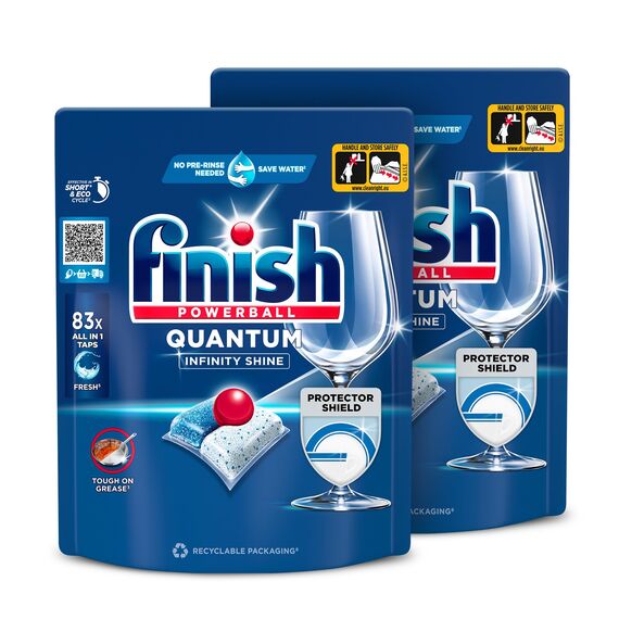 Finish Quantum Infinity Shine Spülmaschinentabs – kraftvolle Reinigung, Fettlösekraft und Glanz – 2x 83 Finish Caps