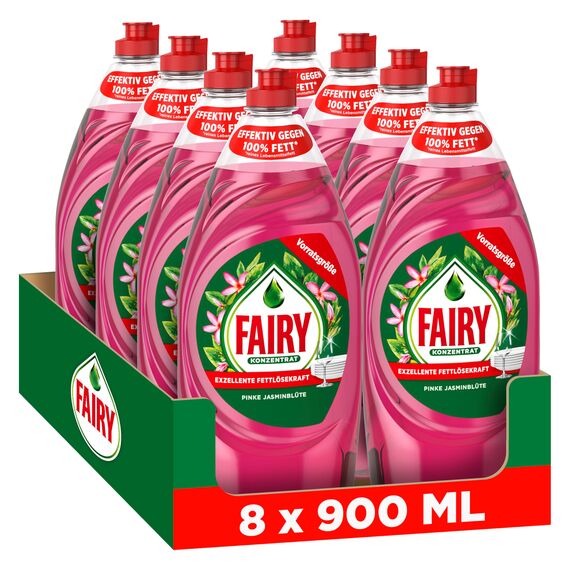 Fairy Ultra Konzentrat Pink Jasmine Handgeschirrspülmittel 8x900ml mit effektiver Formel für sauberes Geschirr, beeindruckende Fettlösekraft