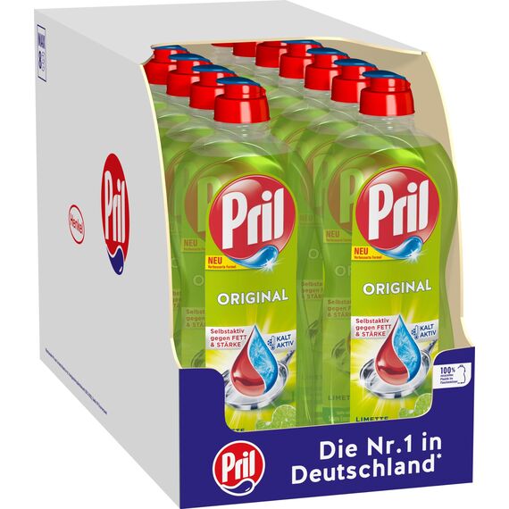 PRIL Original Limette (14 x 675 ml), Handgeschirrspülmittel mit höchster Fettlösekraft, für sauberes Geschirr auch in kaltem Wasser, frischer Limettenduft