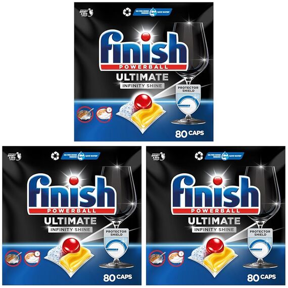 Finish Ultimate Infinity Shine Citrus Spülmaschinentabs – Geschirrspültabs für Tiefenreinigung, Fettlösekraft und Glanz mit Schutzschild – 80 Finish Caps (Packung mit 3)