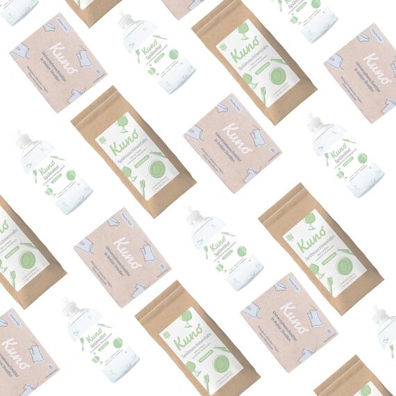 Kuno Spülmaschinentabs - 480 Tabs - Biologisch abbaubare Geschirrspültabs ohne Plastik - Effektive Reinigung - Frischer Lemongrass Duft (4er Pack, 480, stück)