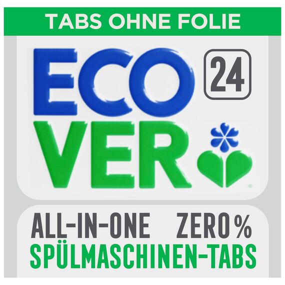 Ecover Zero Spülmaschinentabs, mit Geschirrspülsalz und Klarspüler, ohne Duft, ecover spülmaschinen-tabs, 24 Tabs Packung