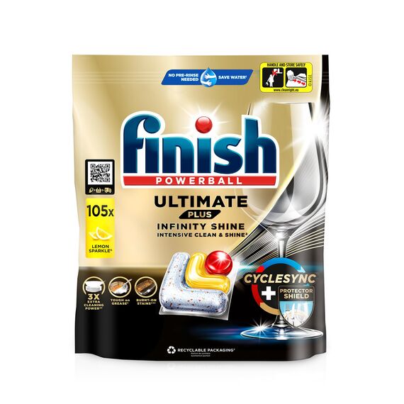 Finish Ultimate Plus Infinity Shine Citrus Spülmaschinentabs – Geschirrspültabs für intensive Reinigung, Fettlösekraft und Glanz mit Schutzschild – 315 Finish Caps (3x105 Caps)