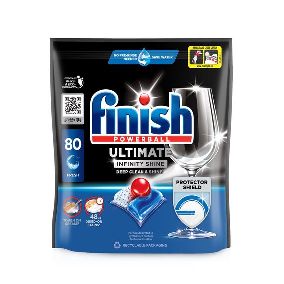 Finish Ultimate Infinity Shine Spülmaschinentabs – Geschirrspültabs für Tiefenreinigung, Fettlösekraft und Glanz mit Schutzschild – 80 Finish Caps