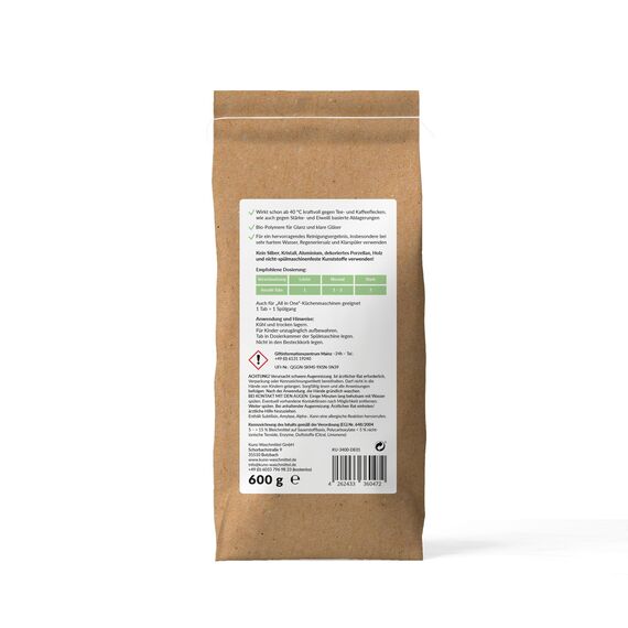 Kuno Spülmaschinentabs - 480 Tabs - Biologisch abbaubare Geschirrspültabs ohne Plastik - Effektive Reinigung - Frischer Lemongrass Duft (4er Pack, 480, stück)