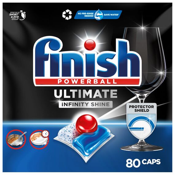 Finish Ultimate Infinity Shine Spülmaschinentabs – Geschirrspültabs für Tiefenreinigung, Fettlösekraft und Glanz mit Schutzschild – 80 Finish Caps