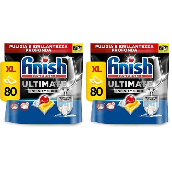 Finish Ultimate Infinity Shine Citrus Spülmaschinentabs – Geschirrspültabs für Tiefenreinigung, Fettlösekraft und Glanz mit Schutzschild – 80 Finish Caps (Packung mit 2)