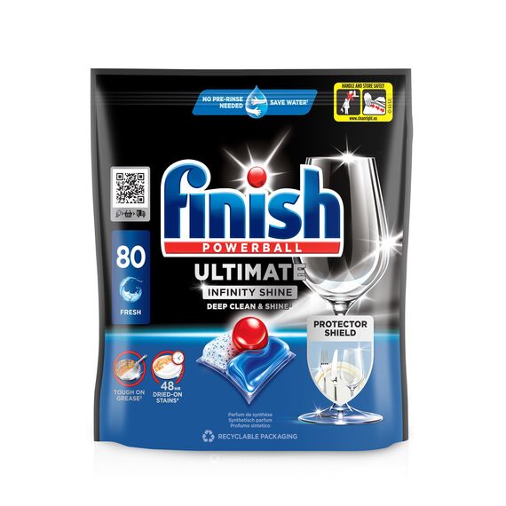 Finish Ultimate Infinity Shine Spülmaschinentabs – Geschirrspültabs für Tiefenreinigung, Fettlösekraft und Glanz mit Schutzschild – 240 Finish Caps (3x80 Caps)