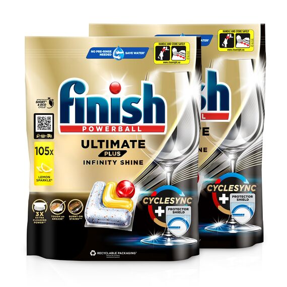 Finish Ultimate Plus Infinity Shine Citrus Spülmaschinentabs – Geschirrspültabs für intensive Reinigung, Fettlösekraft und Glanz mit Schutzschild – 210 Finish Caps