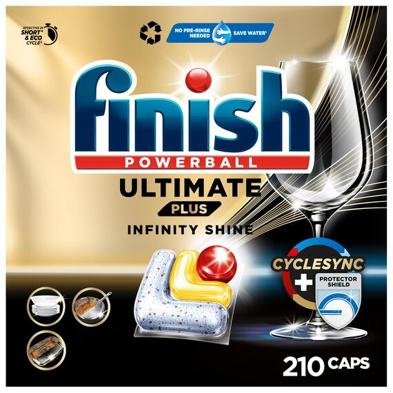 Finish Ultimate Plus Infinity Shine Citrus Spülmaschinentabs – Geschirrspültabs für intensive Reinigung, Fettlösekraft und Glanz mit Schutzschild – 210 Finish Caps