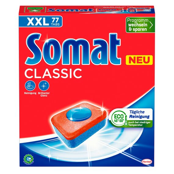 Somat Classic Spülmaschinen Tabs (77 Tabs), Geschirrspül Tabs für eine kraftvolle Reinigung, Spültabs hinterlassen strahlend sauberes Geschirr sogar bei niedrigen Temperaturen